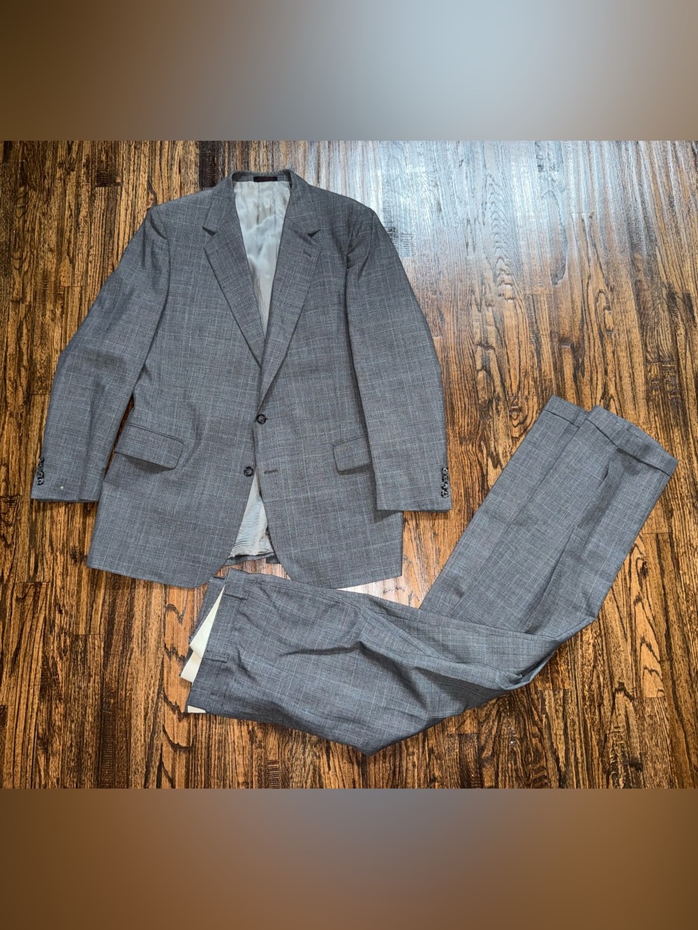 Custom Tailored Vintage 90s Plaid Wool 2pc Suit Jacket & Pant Set ~44L /36x32